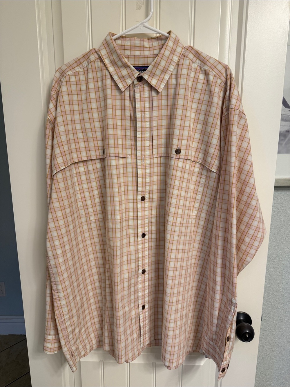 Patagonia Men's Plaid Button-Down Shirt - Pink, Orange and cream